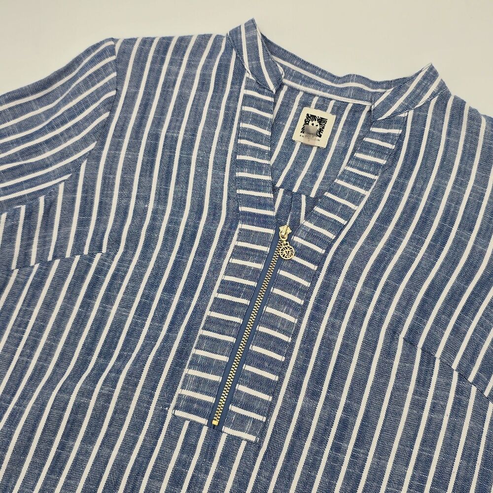Anne Klein Shift Dress Size 2 Blue and White 1/4 Zip V-Neck